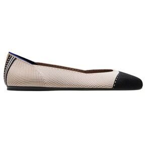 Rothys The Square Cap Toe Flats Sandstone Black Knit Ballet Shoes Womens